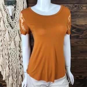 Clyde & Baxter | Lace Mesh‎ Tee Rust Orange Top